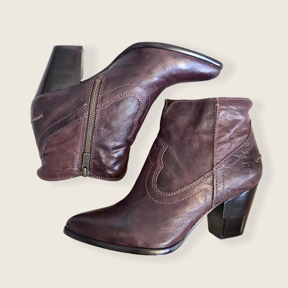 Frye Renee Seam Brown Leather Short Ankle Bootie - Picture 14 of 14